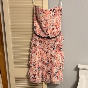 White House Black Market pink ruffle strapless dress